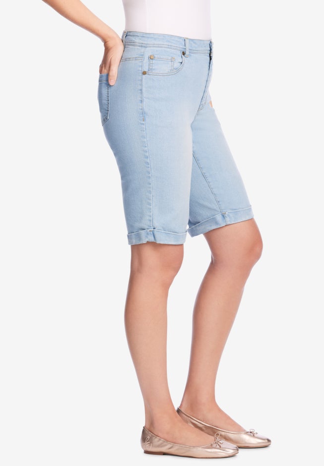 Stretch-Denim Five-Pocket Bermuda Jeans Shorts image number 2