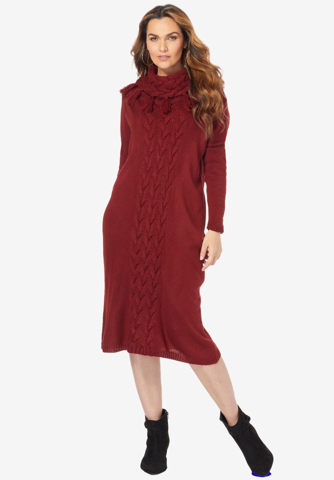 Fringed Cowl-Neck Sweater Dress image number 0