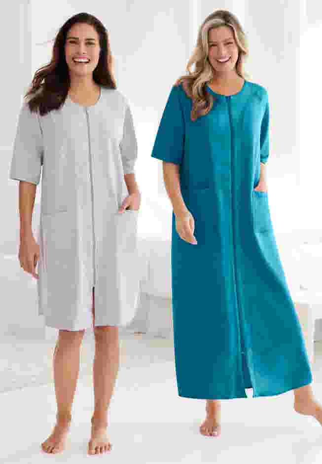 Long French Terry Zip-Front Robe image number 3
