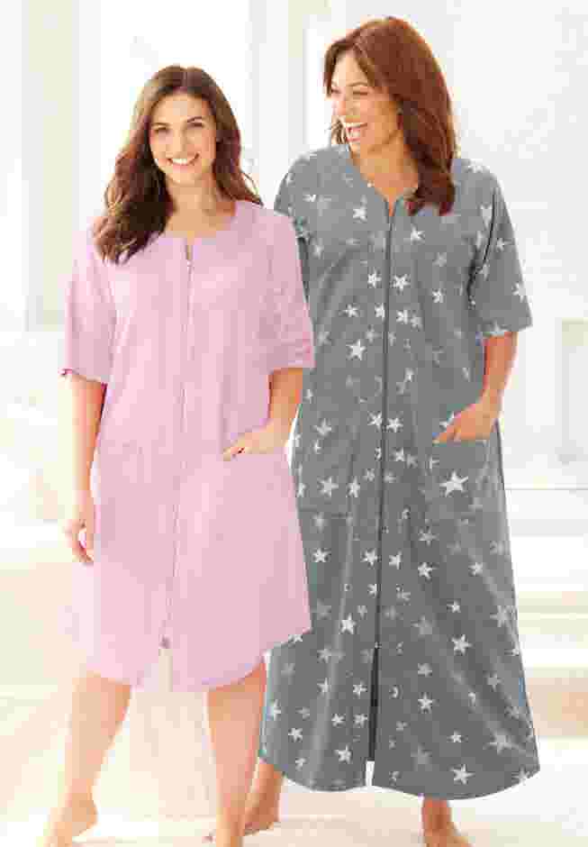 Long French Terry Zip-Front Robe image number 6