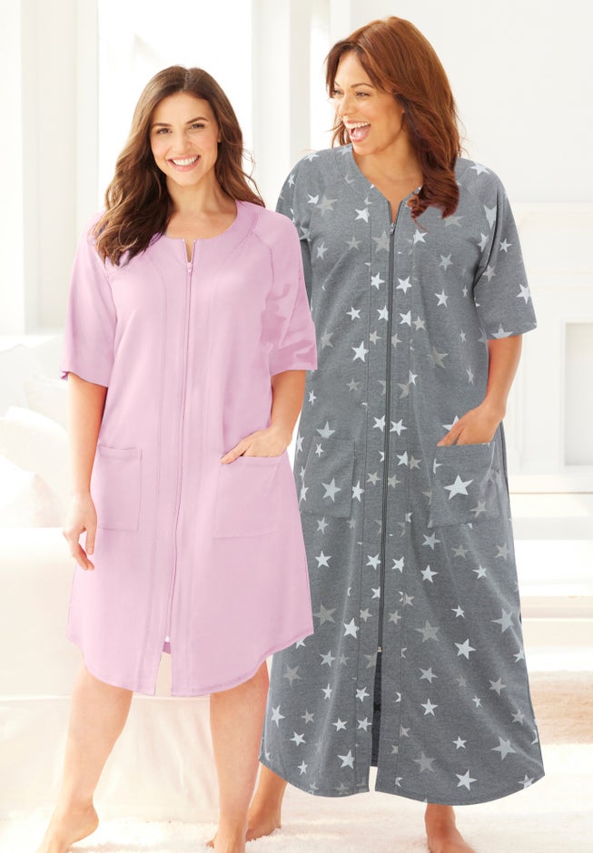 Long French Terry Zip-Front Robe image number 7