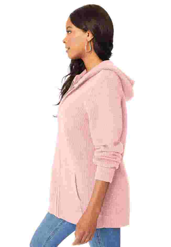 Plus Size Waffle Knit Zip Hoodie image number 3