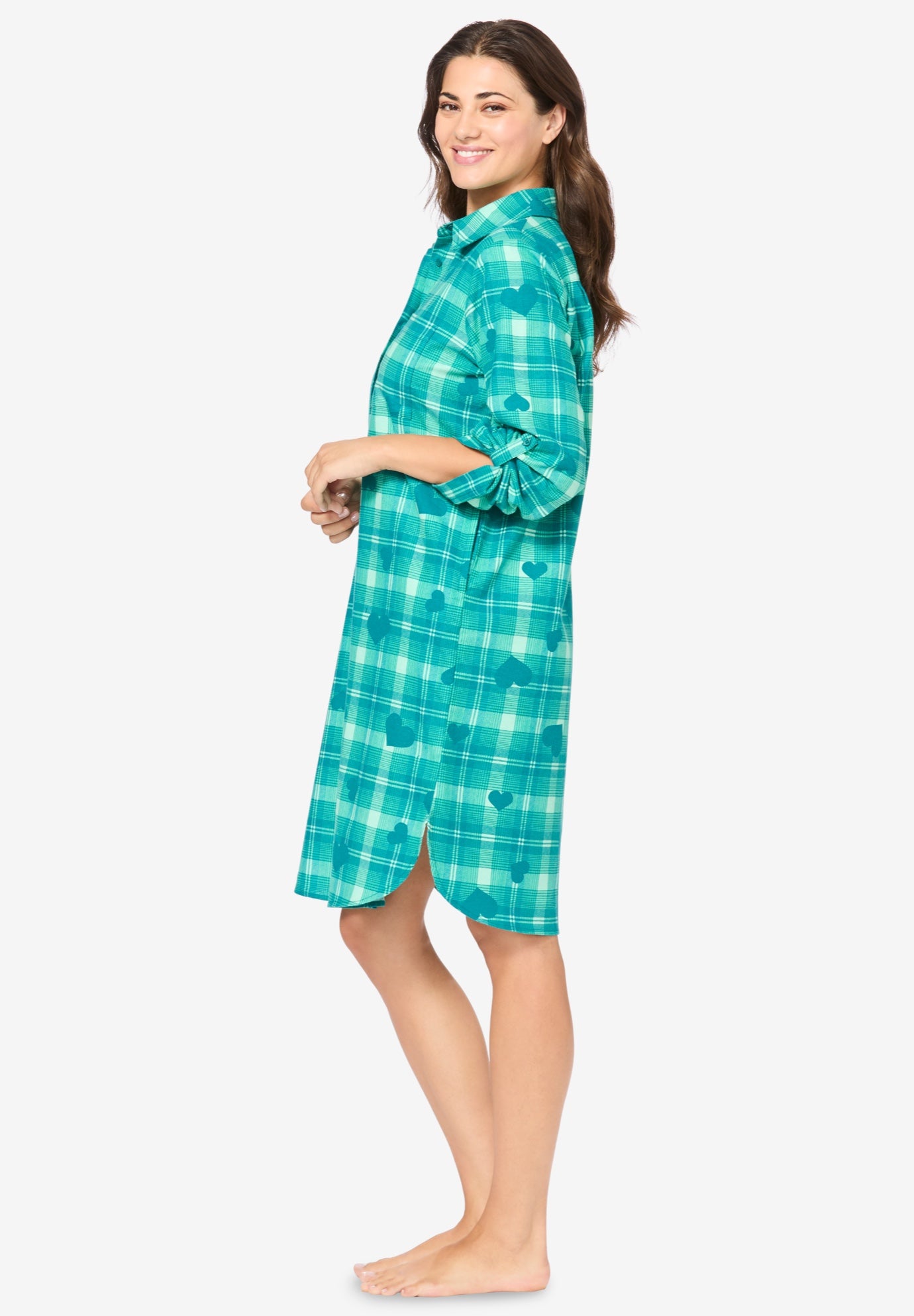 Plaid Flannel Button-Front Sleepshirt image number 3