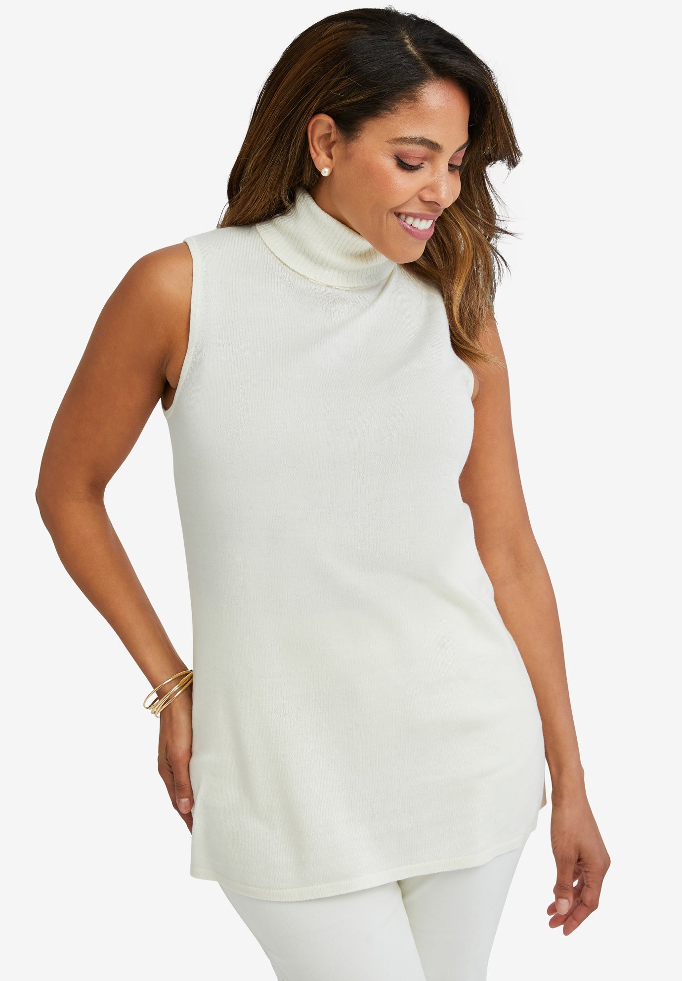 Plus Size Women's Sleeveless Turtleneck Shell by Jessica London in Ivory (Size 22/24) Cashmere Blend Sweater