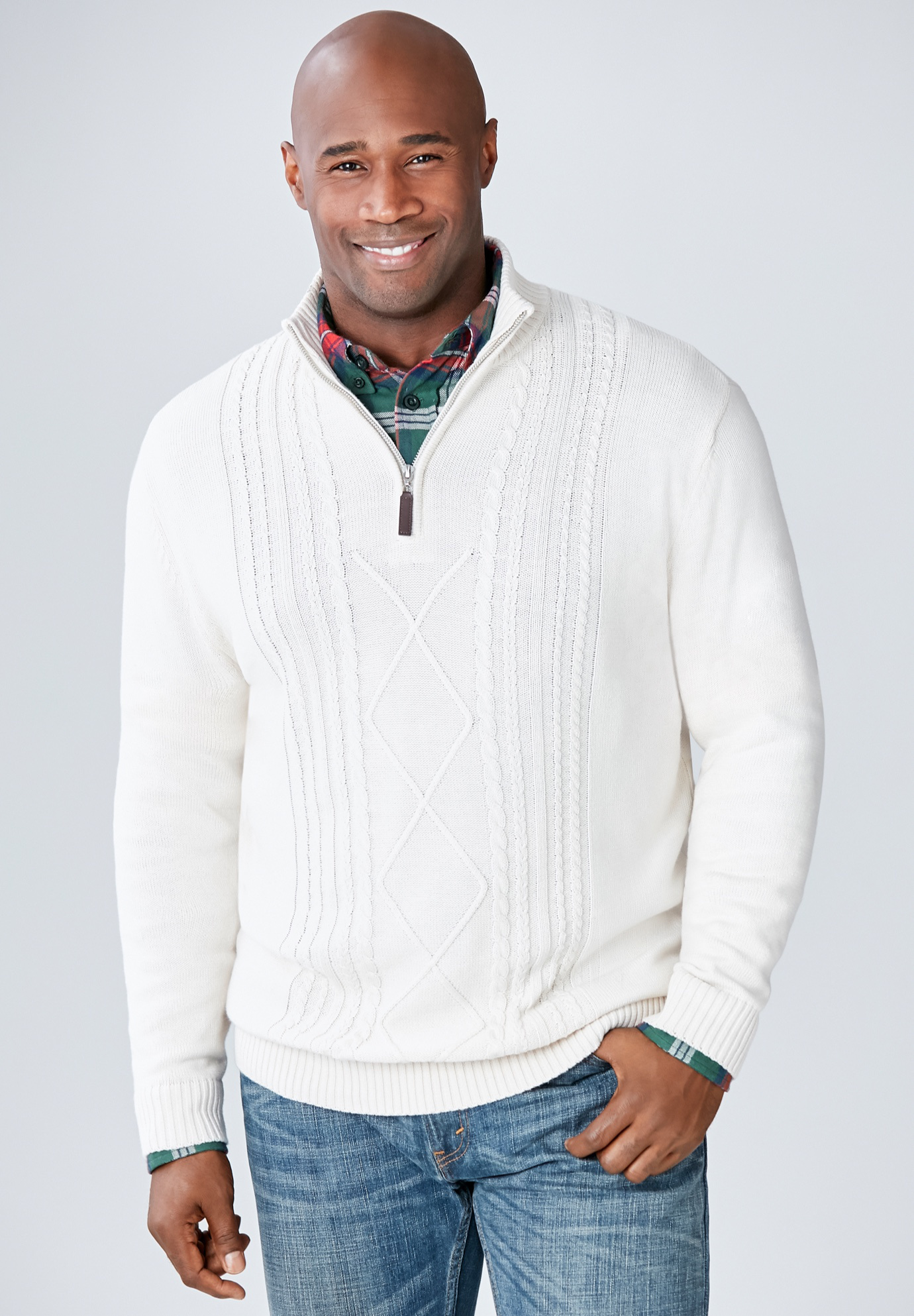 LIBERTY BLUES™ SHOREMAN'S 1/4 ZIP CABLE KNIT SWEATER | Swimsuits For All