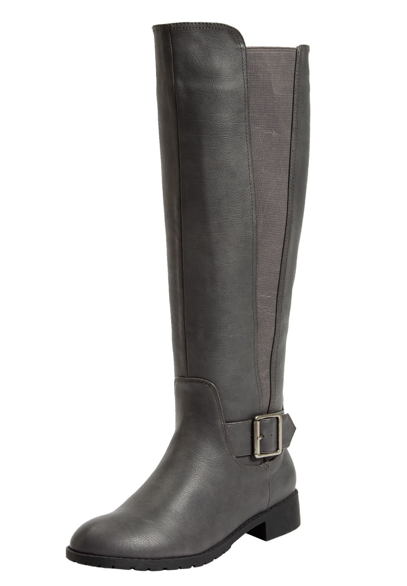 Grey wide calf boots