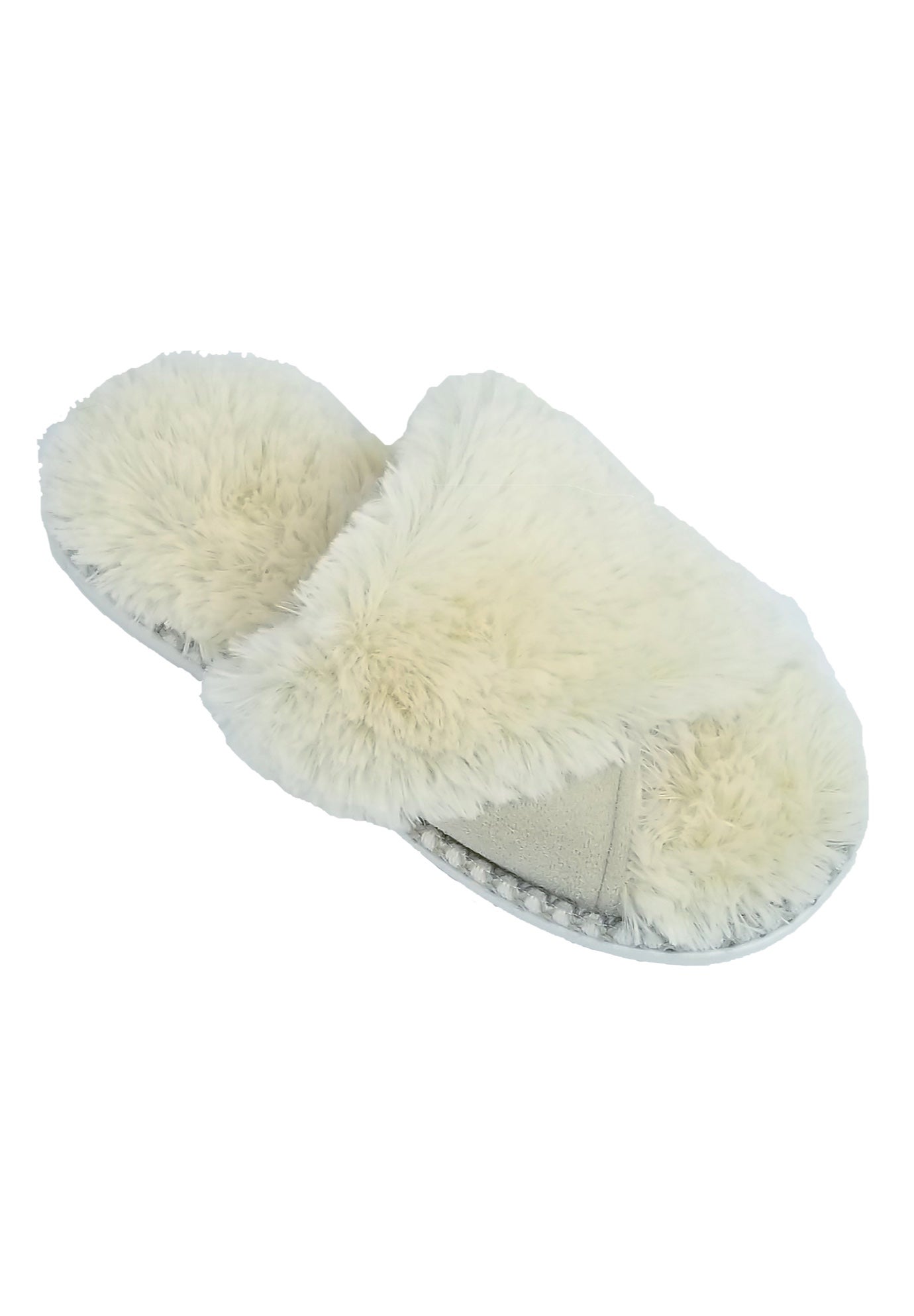 fur criss cross slippers