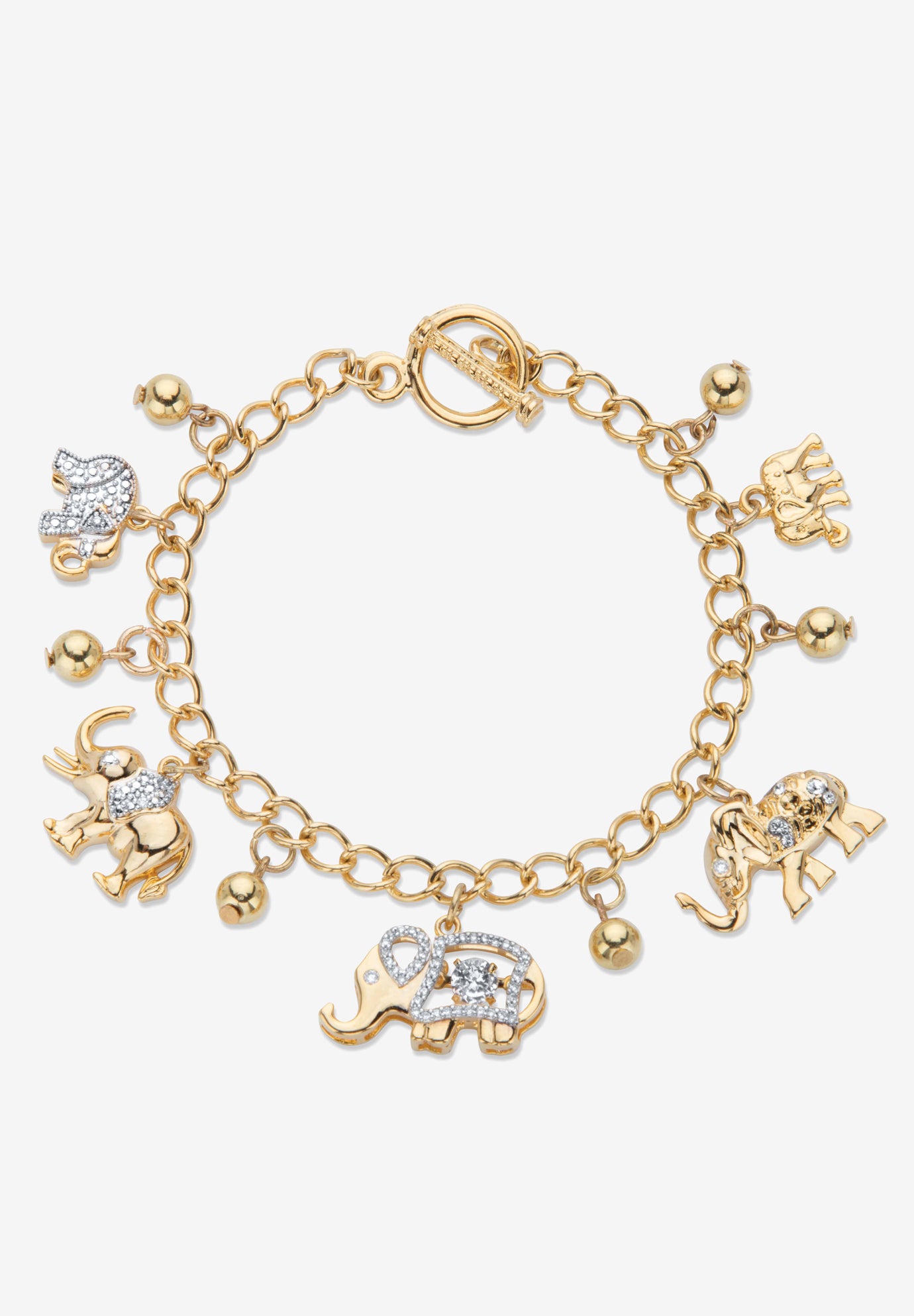 Gold Tone Round Crystal Elephant Charm Bracelet Swimsuits For All
