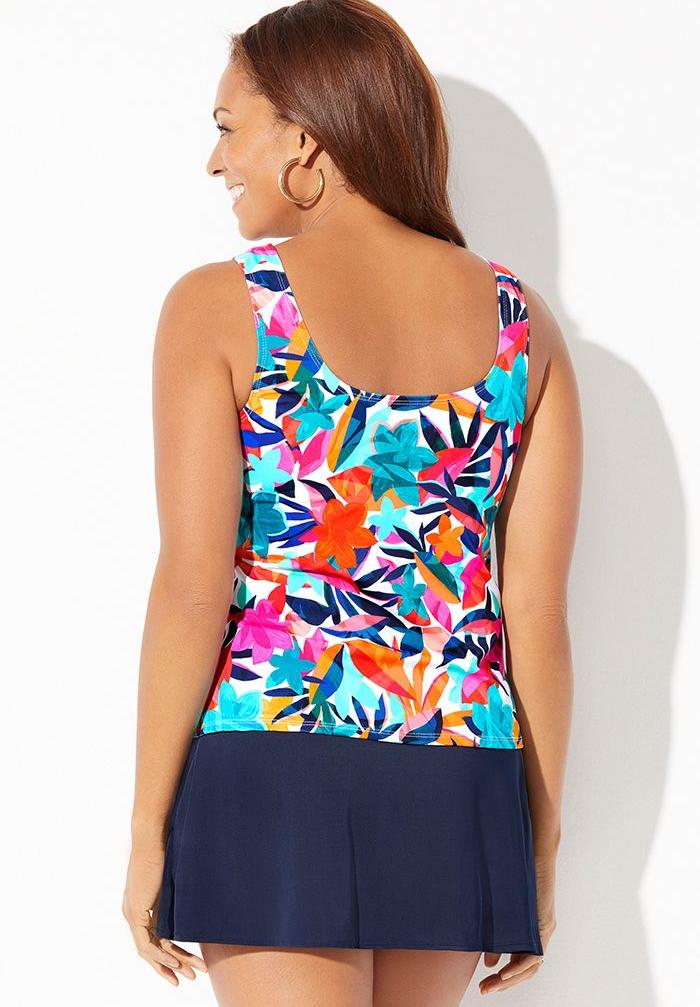 Classic Tankini Set with Skirt Multi Tropical Navy Swimsuits For All