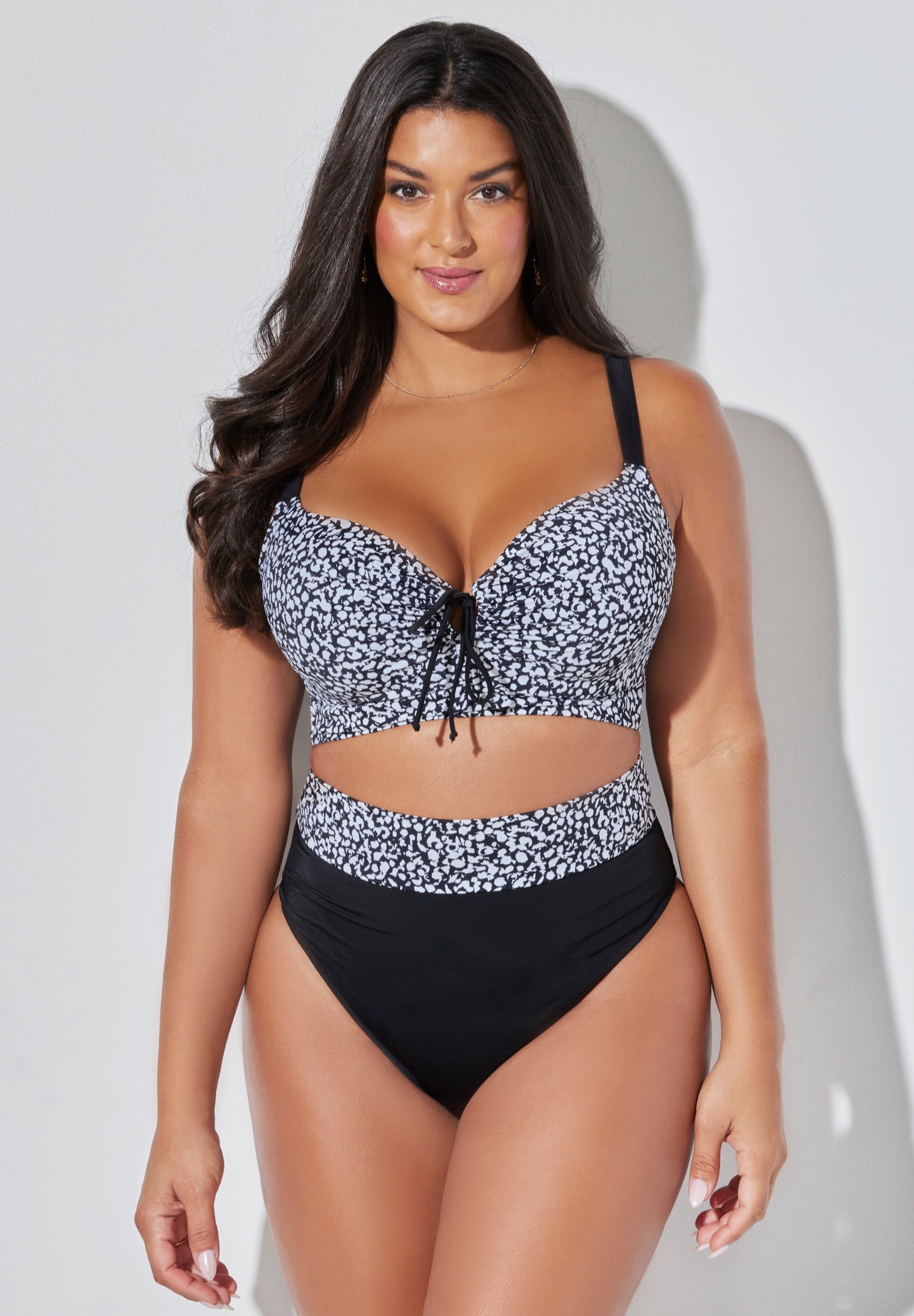 Bra Sized Tie Front Longline Underwire Bikini High Waist Bikini Set, 
