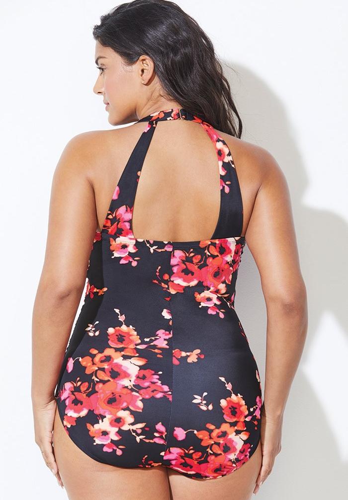 Chlorine Resistant HBack Sarong Front One Piece Swimsuit Swimsuits