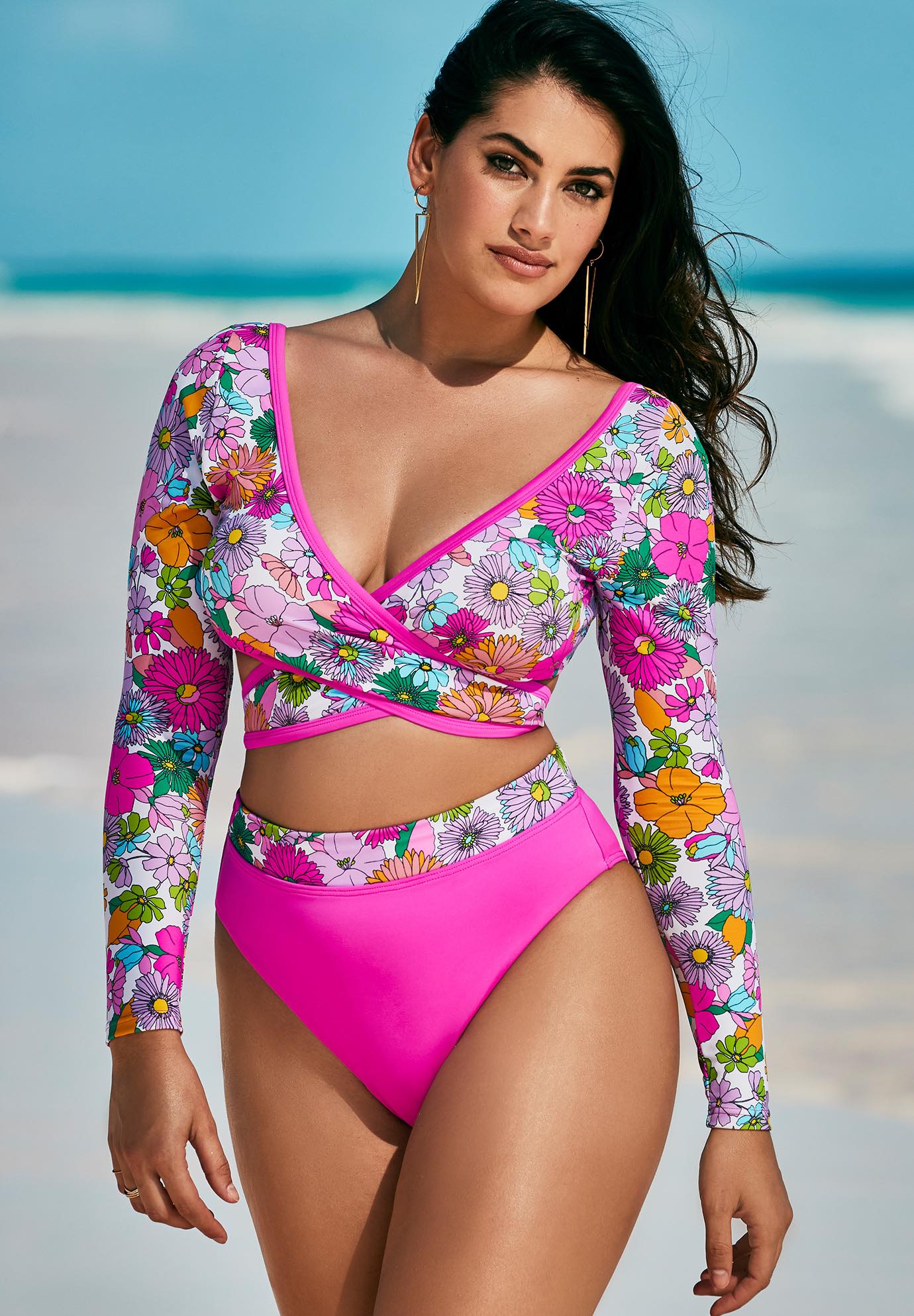 Wrap Front Bikini Top with High Waist Cheeky Brief, 
