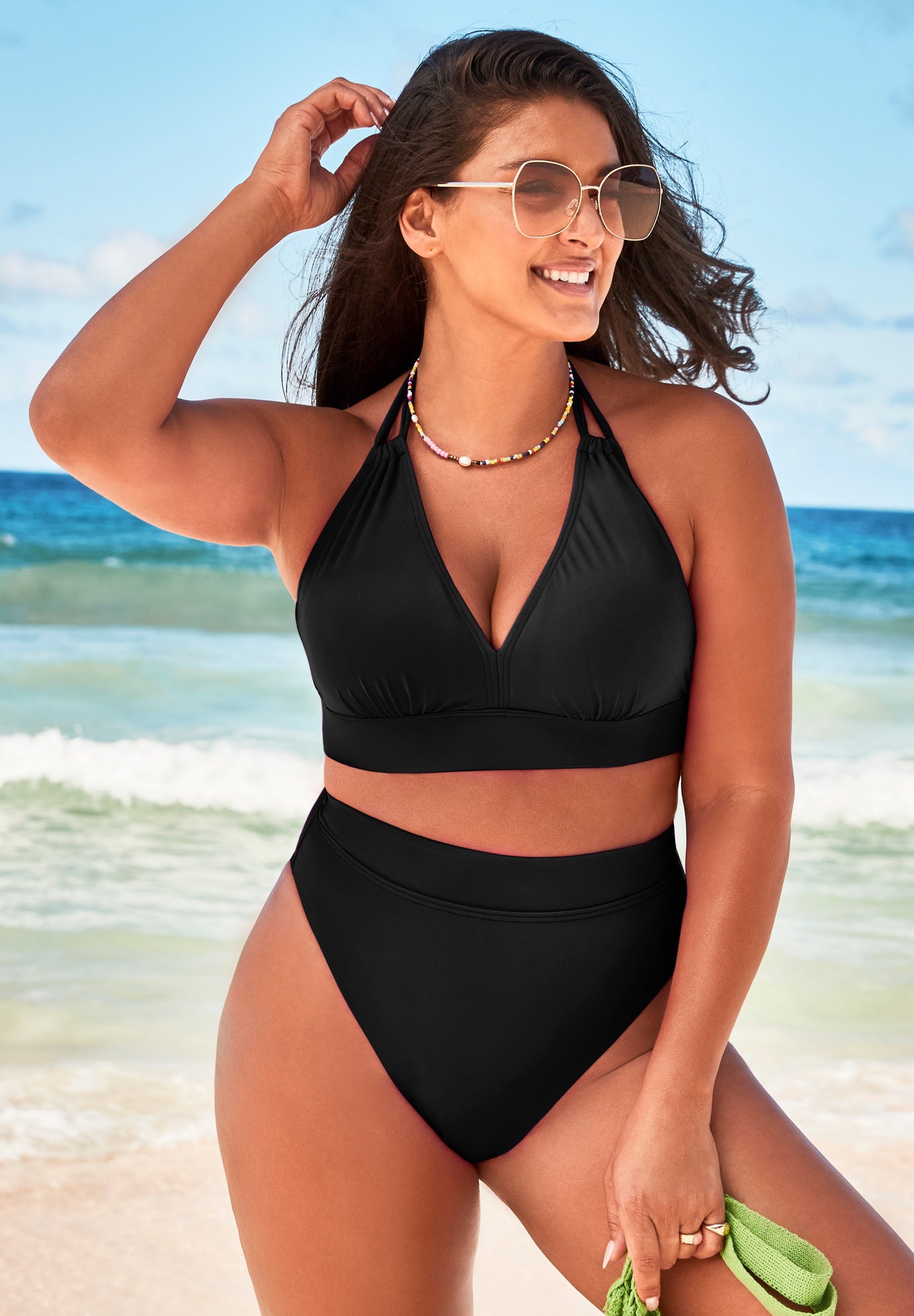 Loop Strap Halter High Waist Bikini Set, 