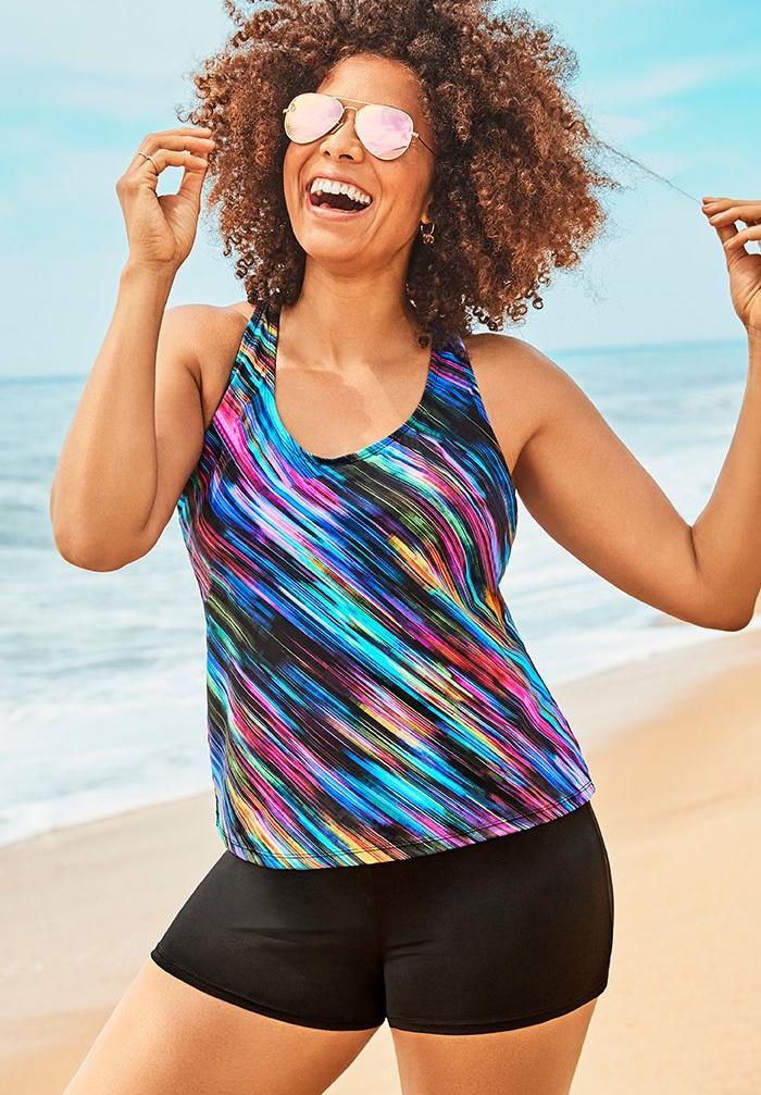 Chlorine Resistant Racerback Tankini Set with Banded Short, 