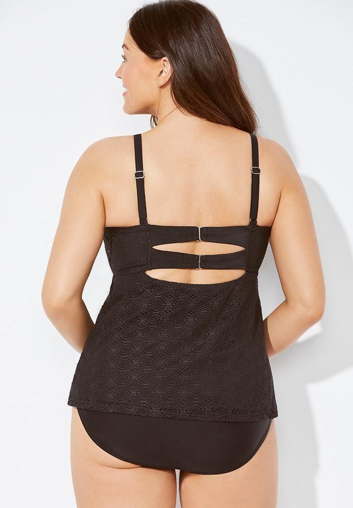 Faux Flyaway Crochet Underwire Tankini Set Black Black Swimsuits For All