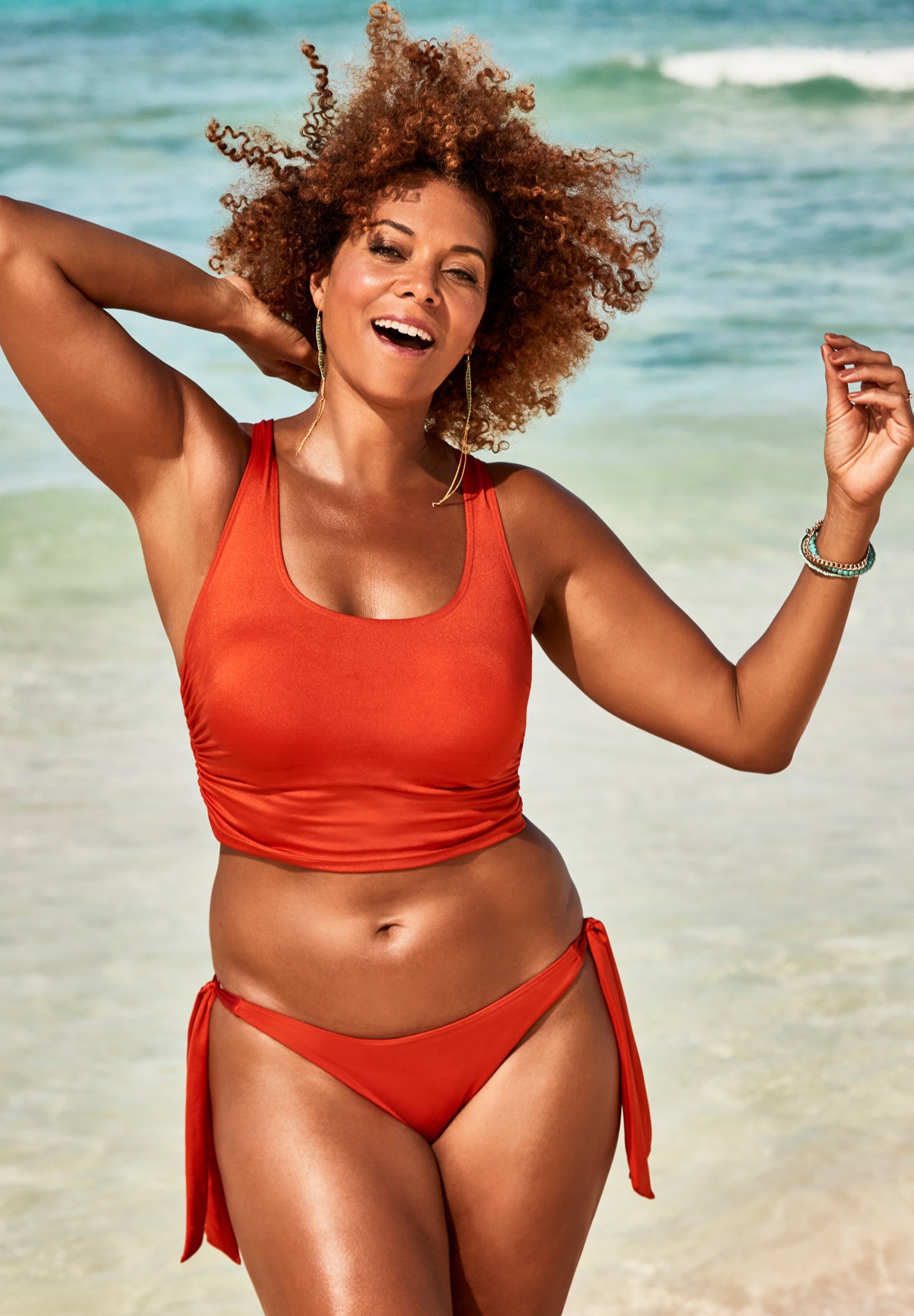 Cropped Racerback Side Tie Tankini Set, 