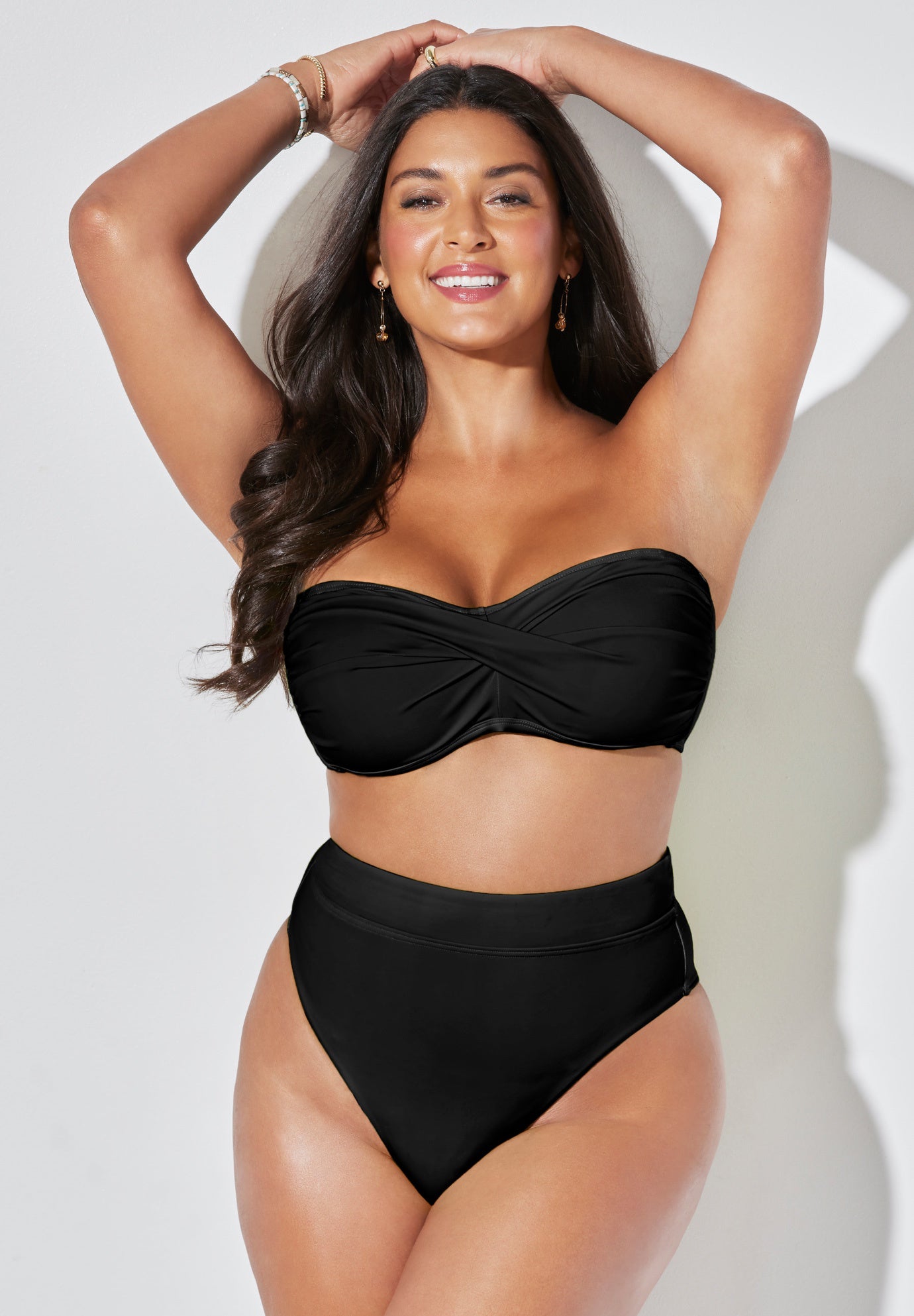 Valentine Ruched Bandeau High Waist Bikini Set, 