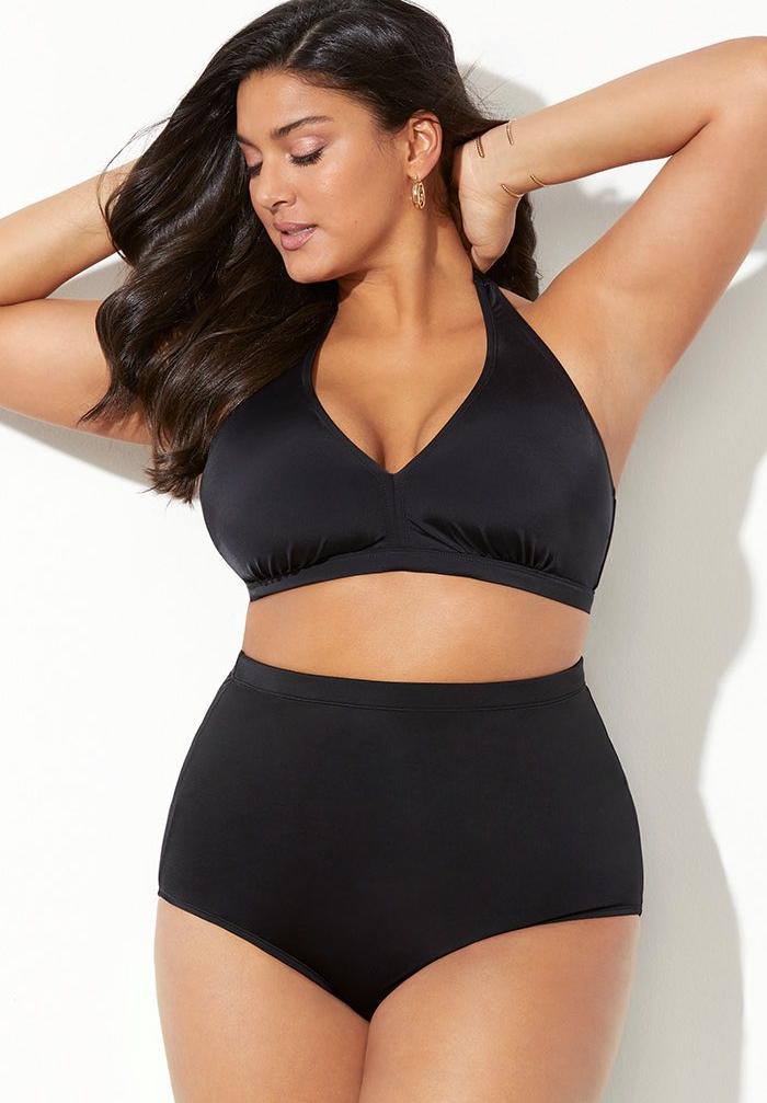 Black Mesh Glow Halter High-Waist Bikini Set main image 1