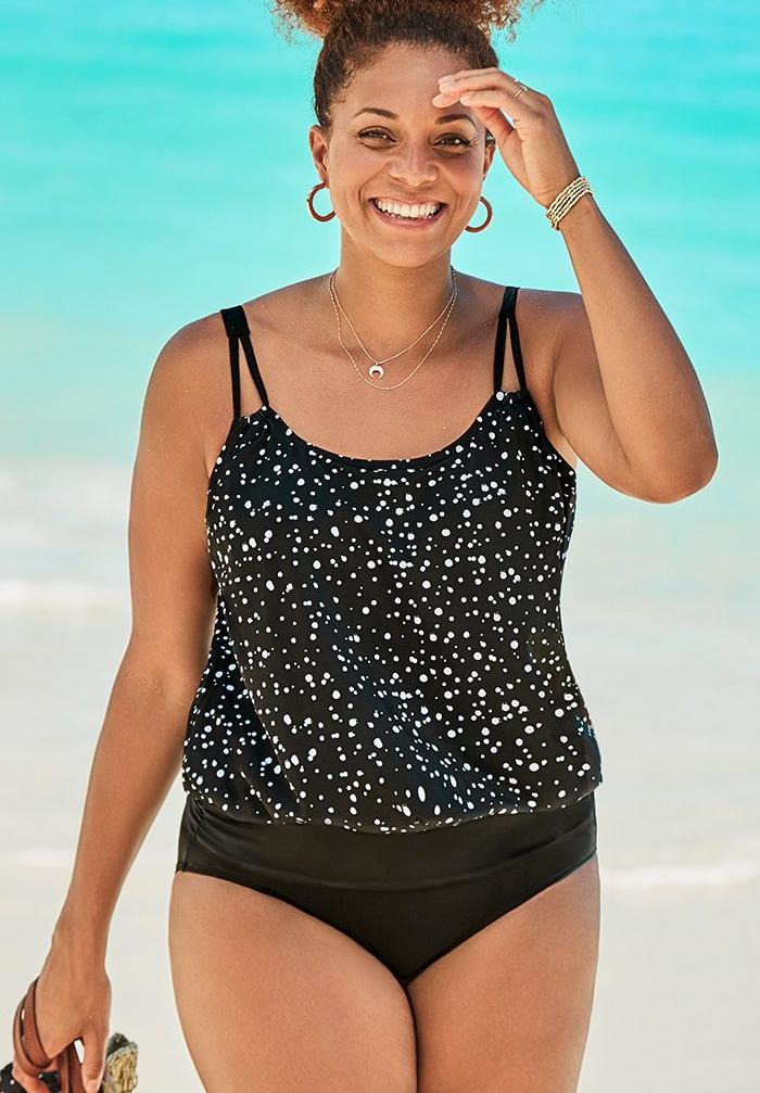 Loop Strap Blouson Tankini Set, 