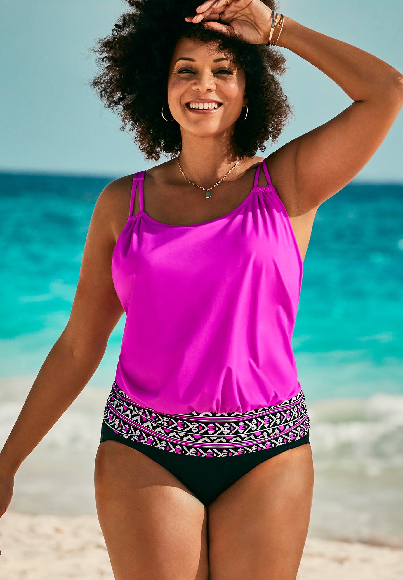 Loop Strap Blouson Tankini Set, 