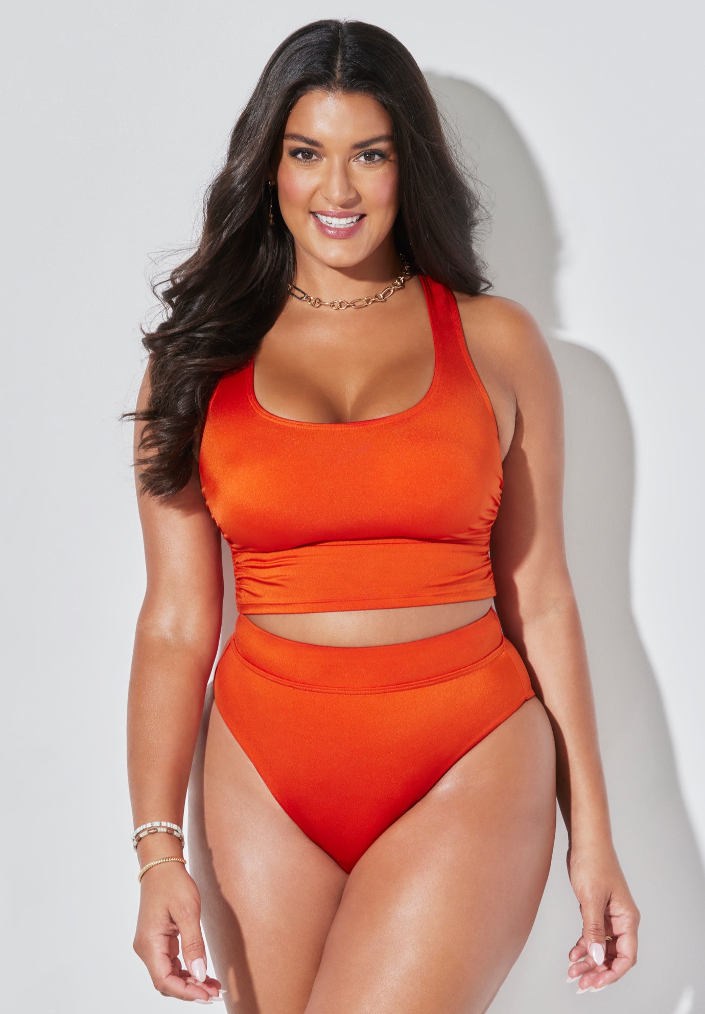 Cropped Racerback High Waist Tankini Set, 