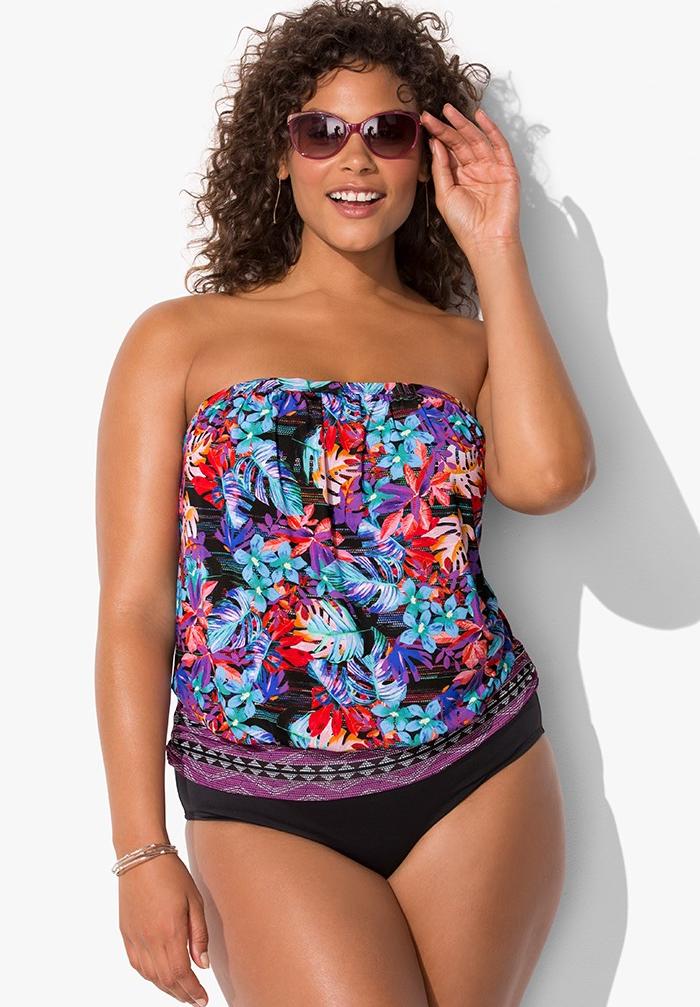 Bandeau Blouson Tankini Set, 