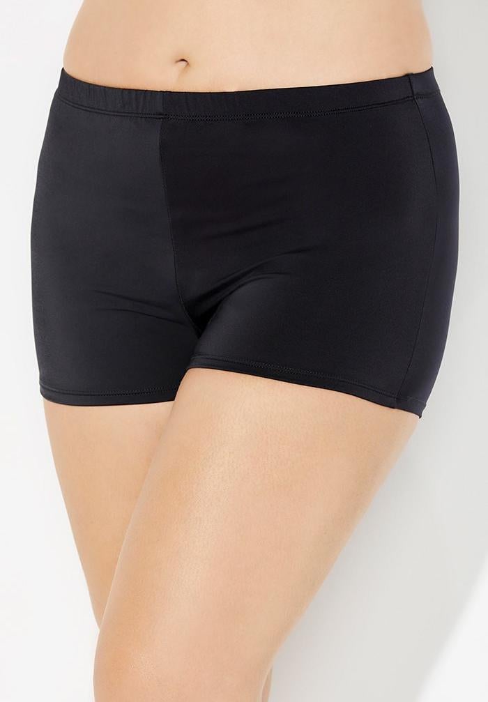 Smocked Bandeau Tankini Set with Boy Short Black Black Swimsuits