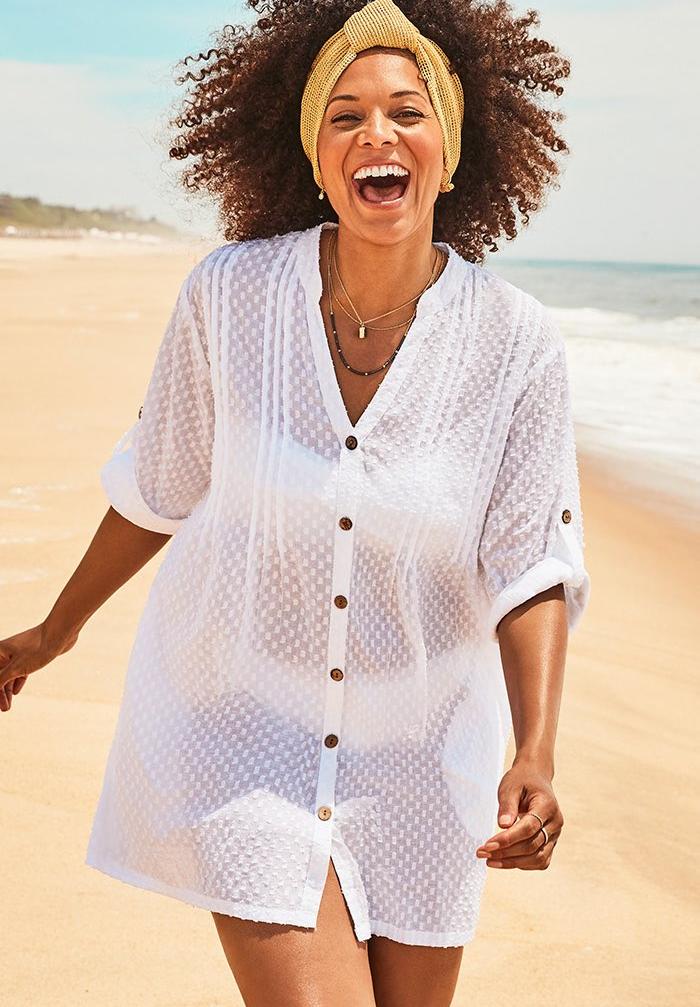 Brynn Sheer Button Up Cover Up Shirt 