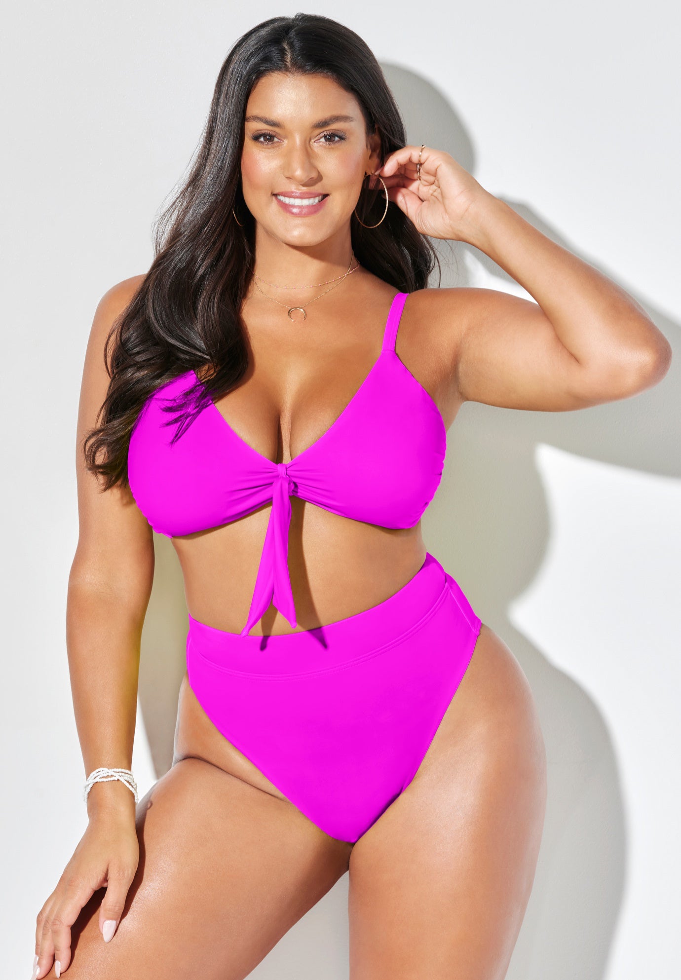 Mentor Tie Front High Waist Bikini Set, 