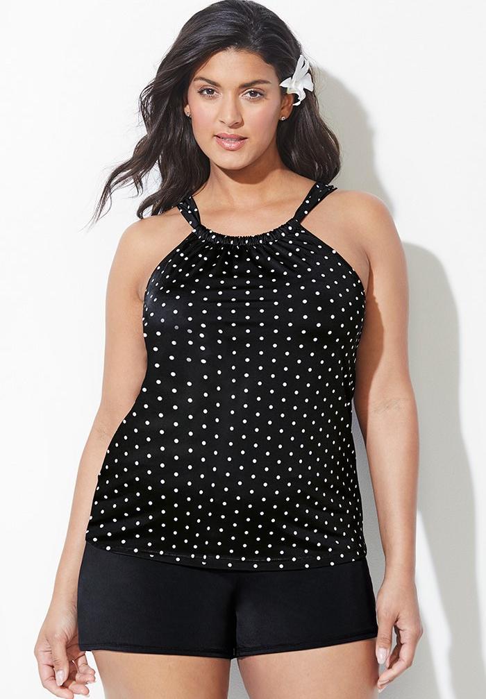 High Neck Tankini Set With Banded Short Pindot Black Swimsuits For All More than 56 active tankini swimwear at pleasant prices up to 17 usd fast and free worldwide shipping! swimsuits for all