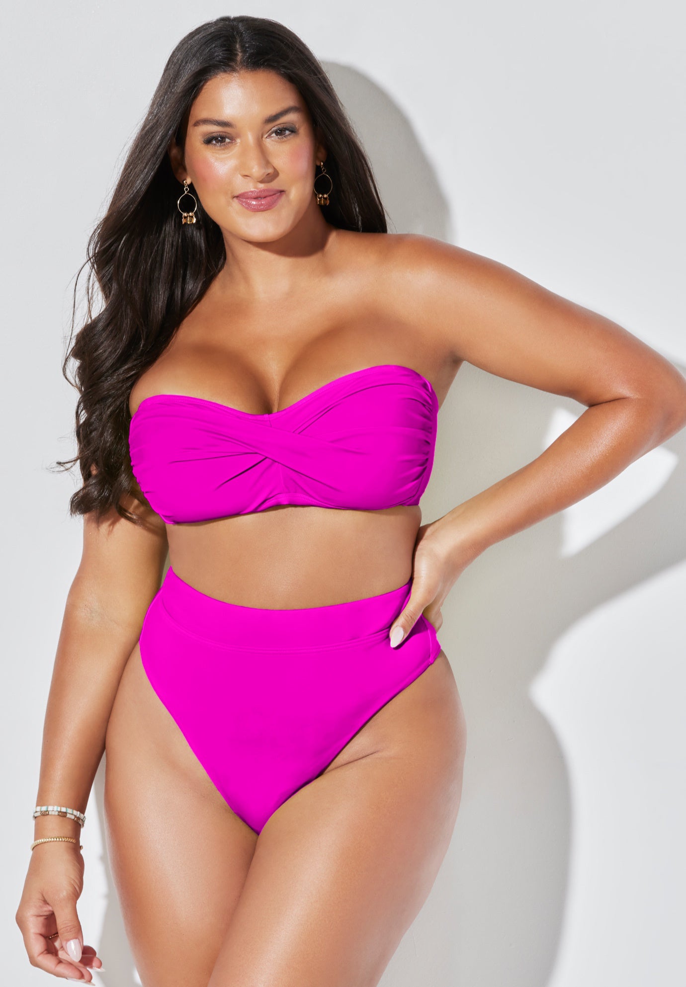 Valentine Ruched Bandeau High Waist Bikini Set, 