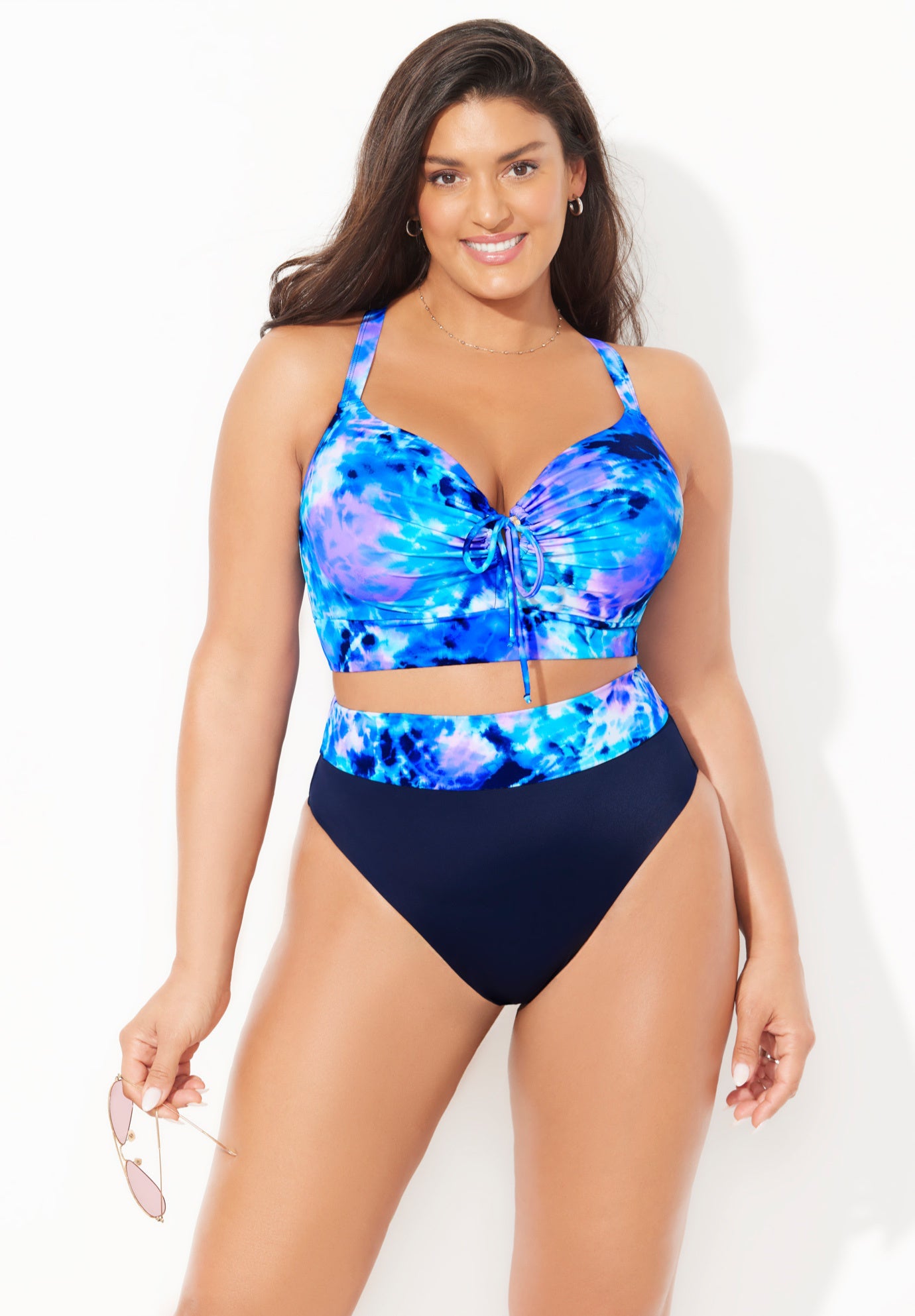 Bra Sized Tie Front Longline Underwire Bikini High Waist Bikini Set, 