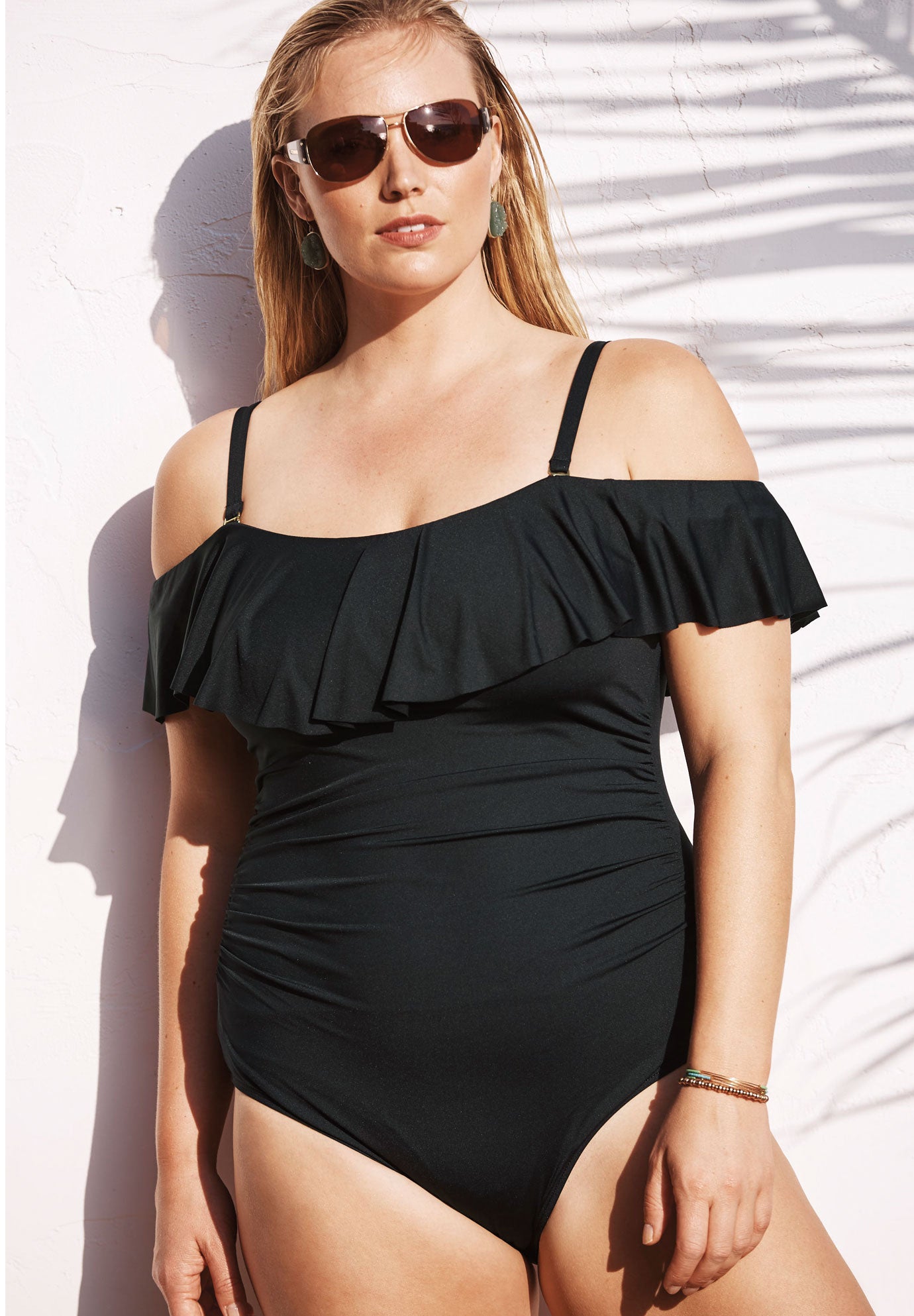 Off-The-Shoulder Shirred Swimsuit by La Blanca | Swimsuits For All