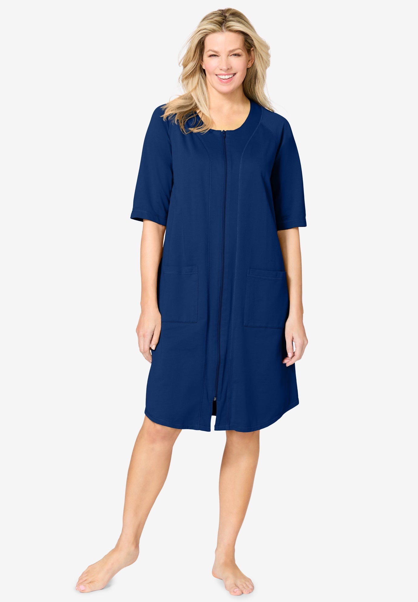 Everyday Short French Terry Zip-Front Robe, Evening Blue Everyday Short French Terry Zip-Front Robe, Evening Blue