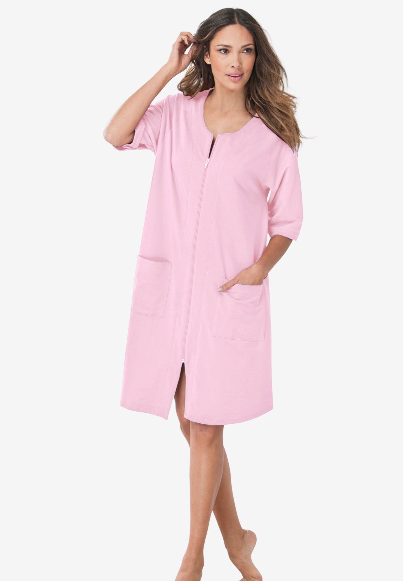 Short terry robe with zipper clearance