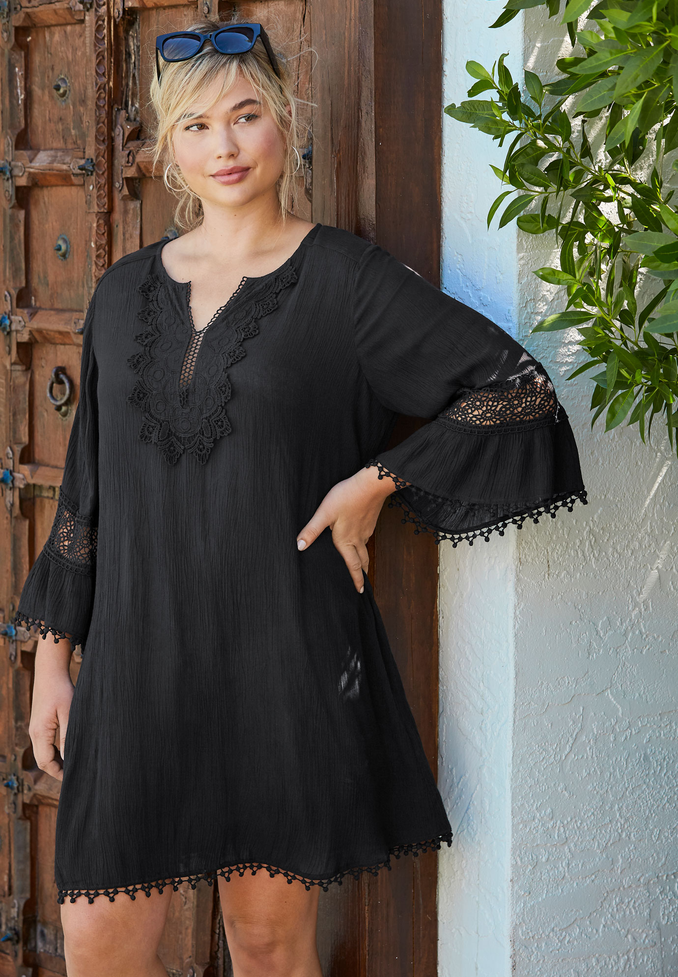 Embroidered Crinkle Cover Up , 
