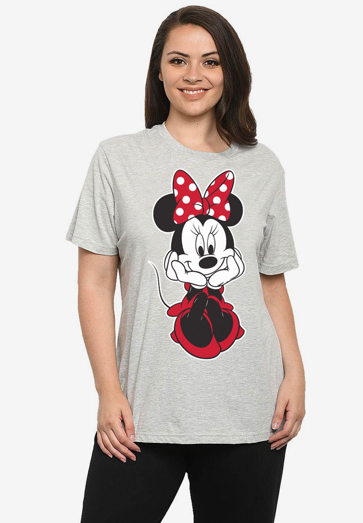 Disney Women s Minnie Mouse Sitting Short Sleeve T Shirt Gray