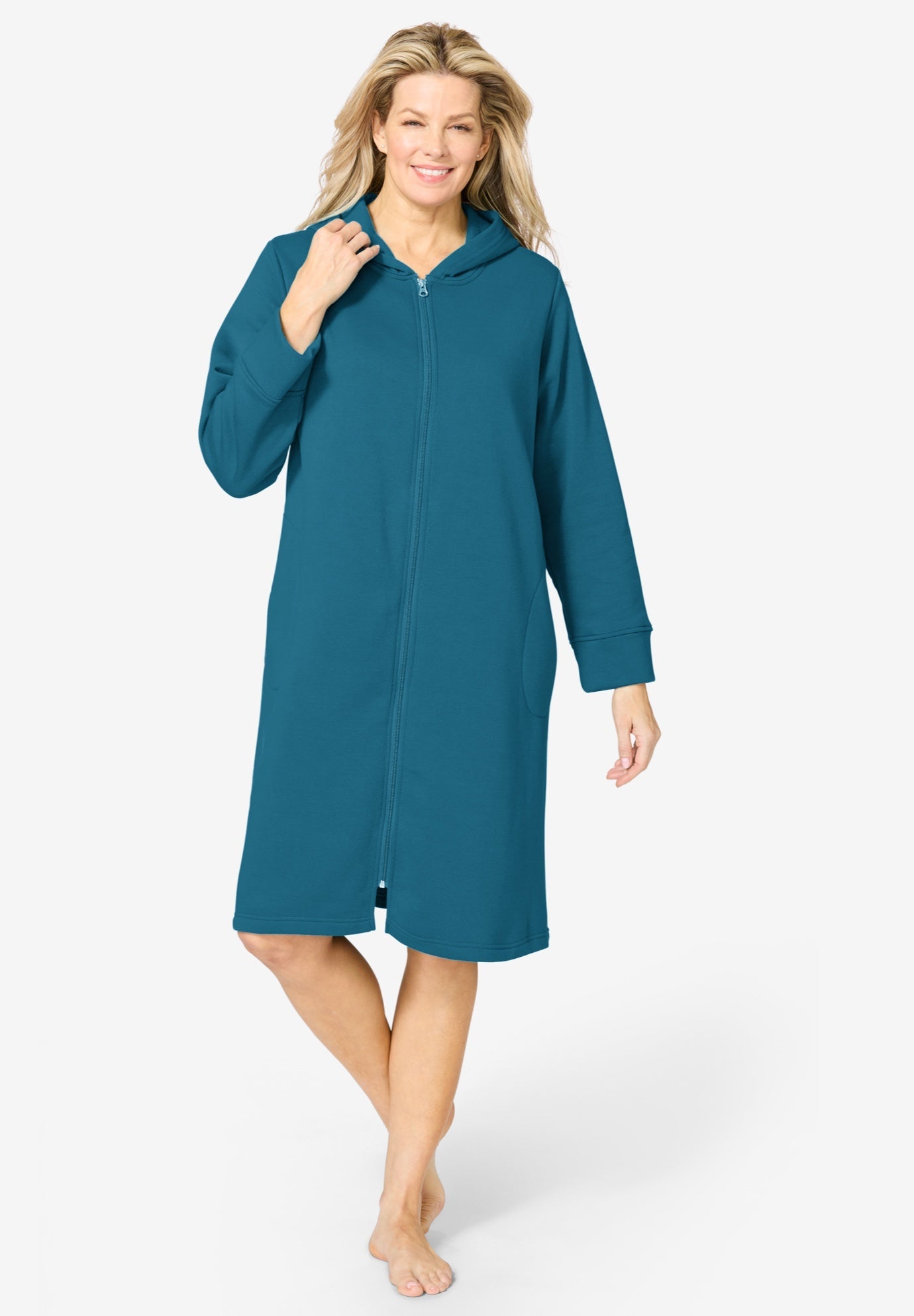 Everyday Short Hooded Sweatshirt Robe, Deep Teal Swimsuits For All