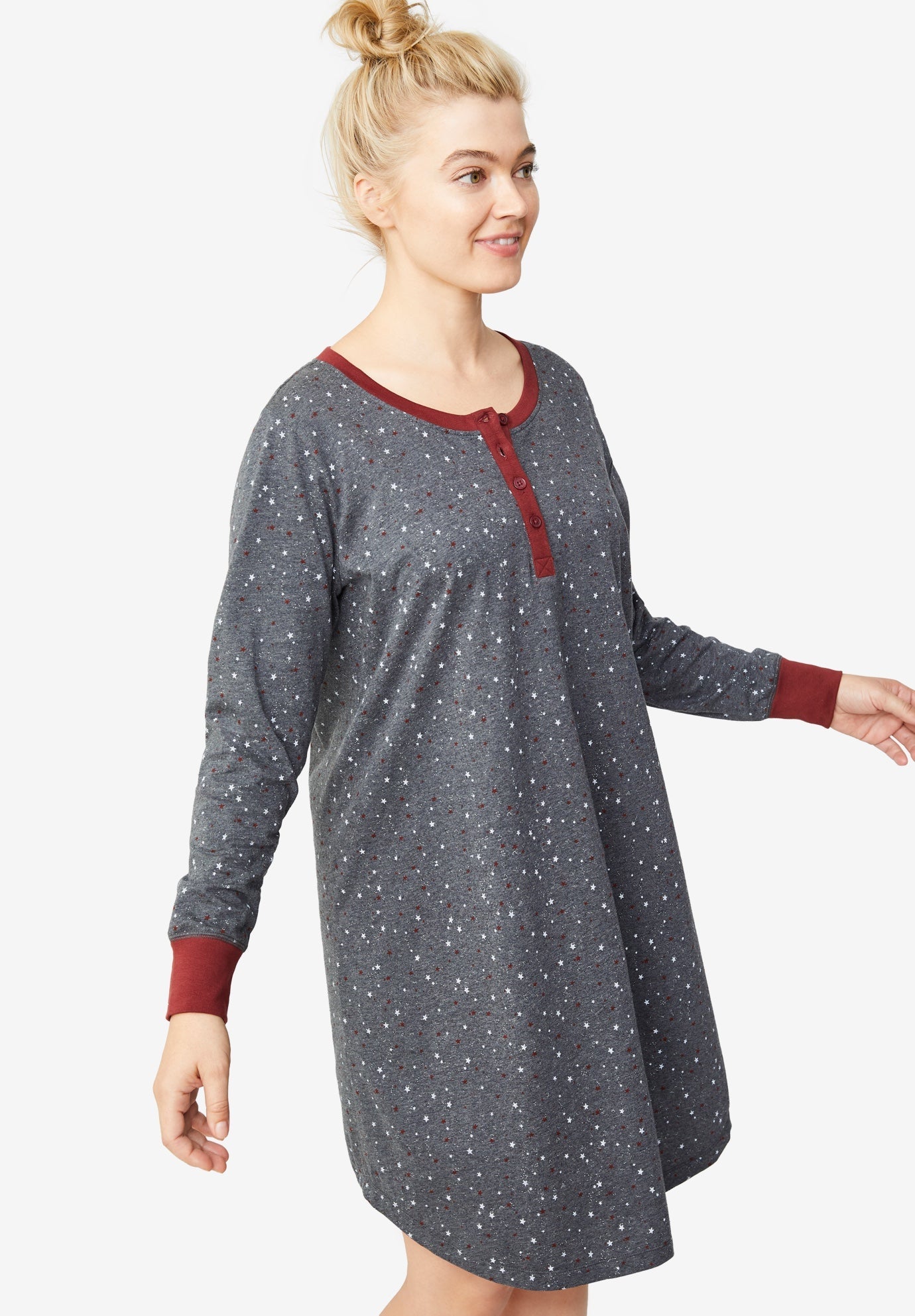 Sleeve henley sleep shirt clearance