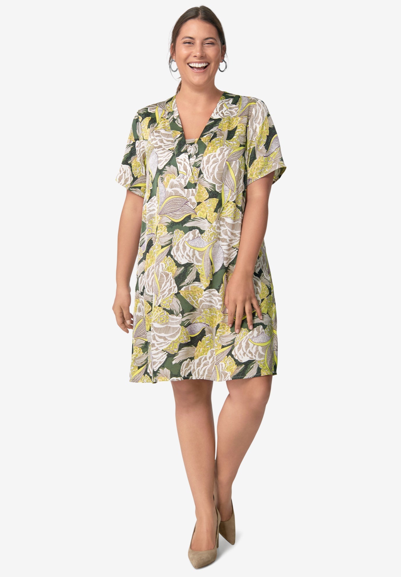 Linen Blend V Neck Shift Dress Swimsuits For All