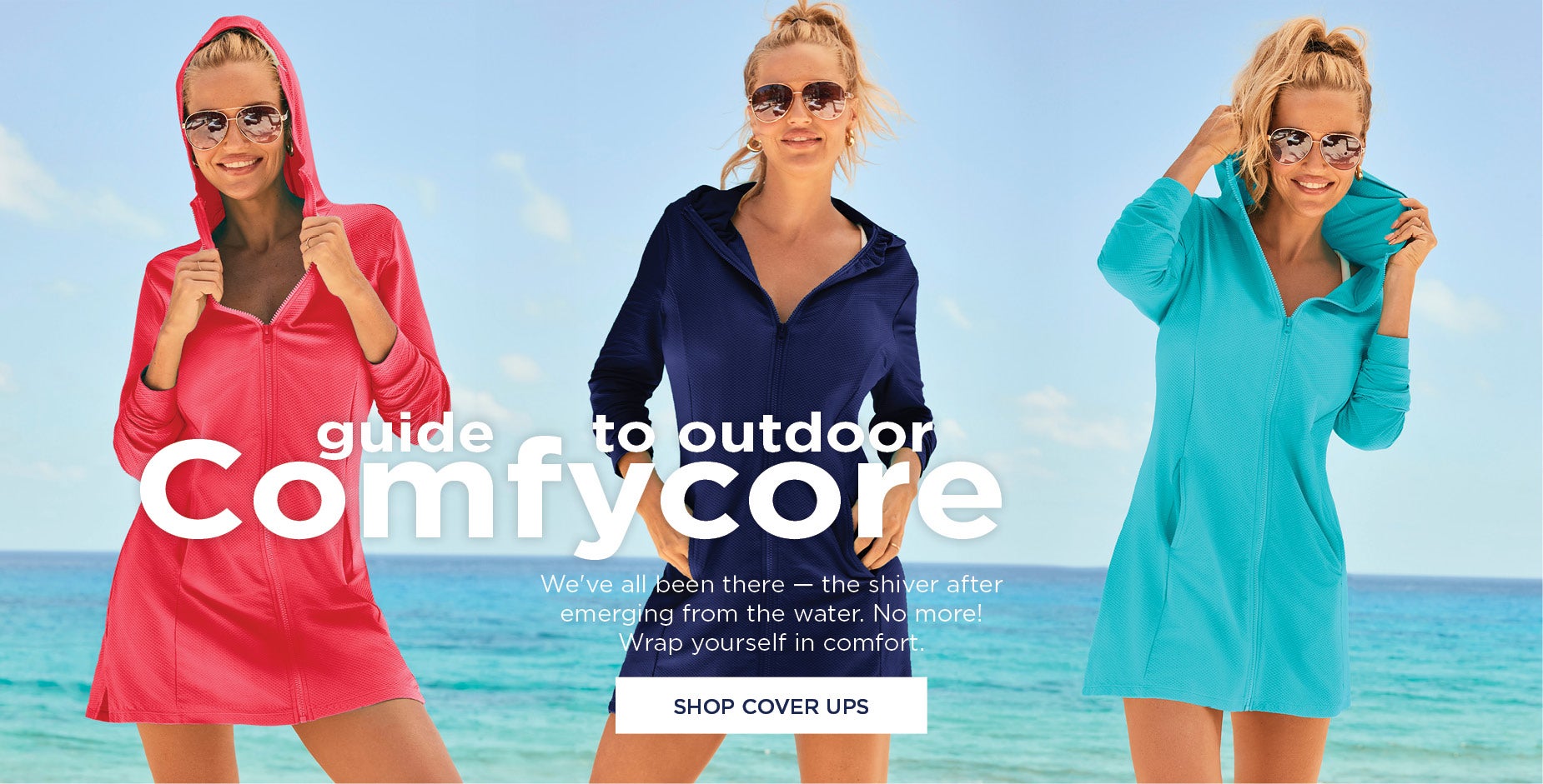 Guide to outdoor Comfycore: We've all been there — the shiver after emerging from the water. No more! Wrap yourself in comfort.
