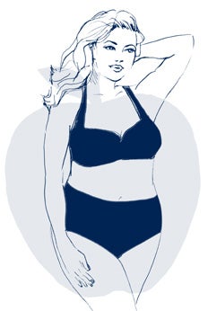 Apple body types are fullest along the bust, waist, back and tummy but narrower through the hips, rear and legs.