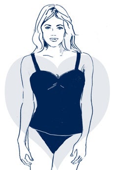 You typically have “more to love” up top. This body type is narrower along the hips and thighs and fuller through the shoulders and bust.