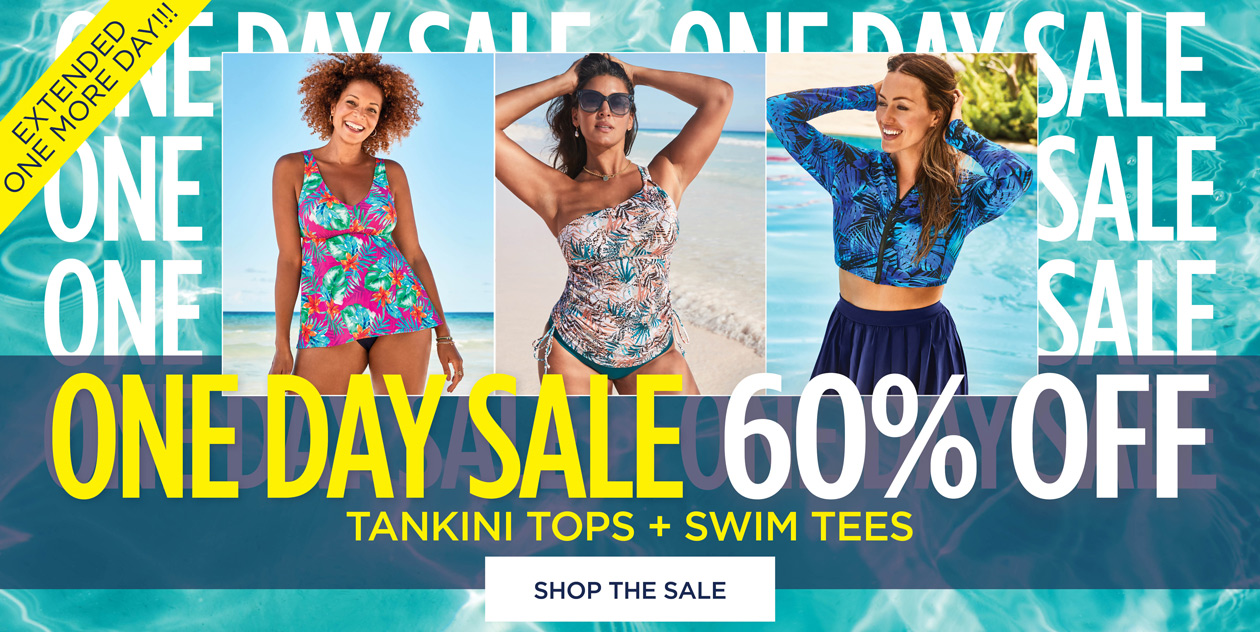 ONE DAY SALE. EXTENED! 60% OFF TANKINI TOPS AND SWIM TEES