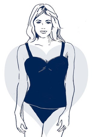 You typically have “more to love” up top. This body type is narrower along the hips and thighs and fuller through the shoulders and bust.